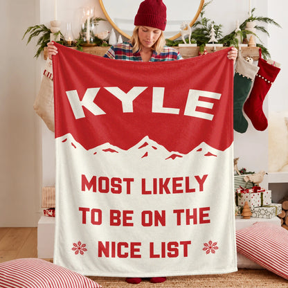Most Likely on the Nice List Red Vintage Christmas Fleece Blanket KYLE 13K1 BK63