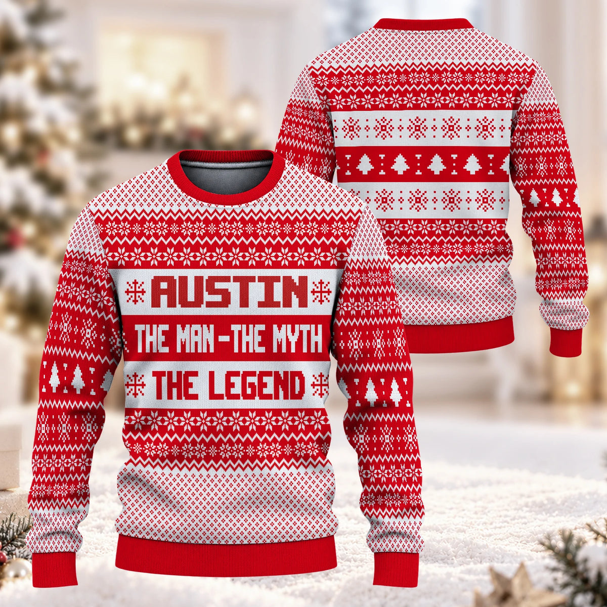 The Man The Myth The Legend Red Christmas Ugly Sweater AUSTIN 13K1 UG04