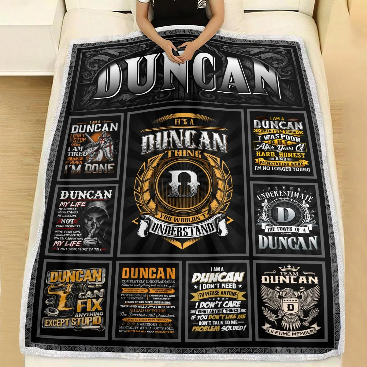 DUNCAN Personalized Blanket | Custom Name Cozy Throw Gift 13K2-BK2