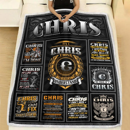 CHRIS Personalized Blanket | Custom Name Cozy Throw Gift 13K1-BK2
