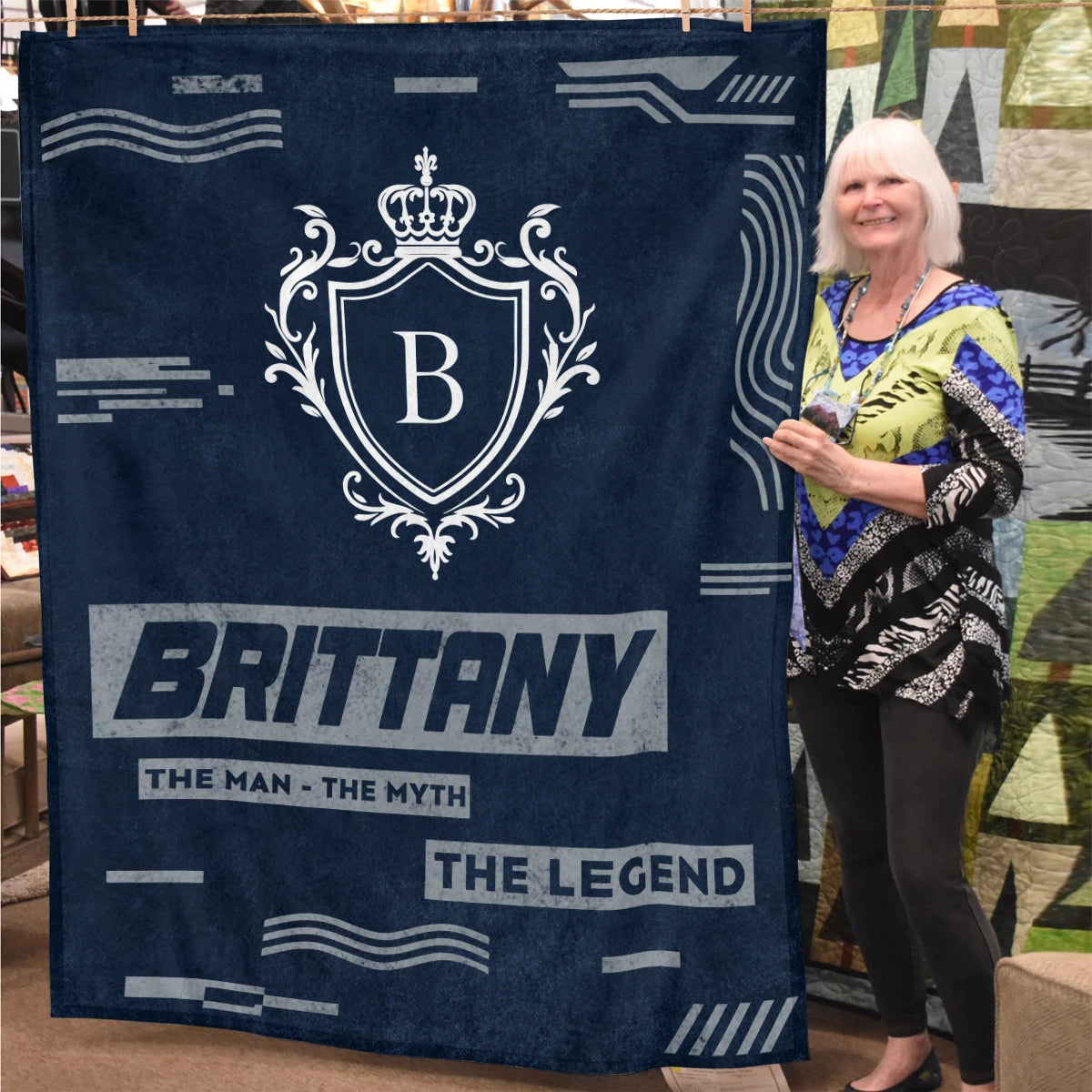 The Man The Myth The Legend Blue & Gray Fleece Blanket  BRITTANY 13K1 BK08