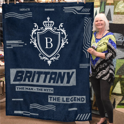The Man The Myth The Legend Blue & Gray Fleece Blanket  BRITTANY 13K1 BK08