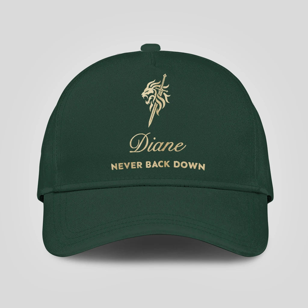 Never Back Down Lion And Sword Sage Green Cap DIANE 13K1 C178PF