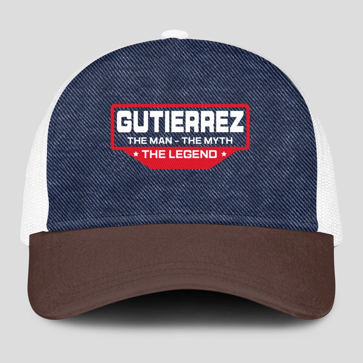 The Man The Myth The Legend Navy Brown And White Mesh Cap GUTIERREZ 13K1 C200PF
