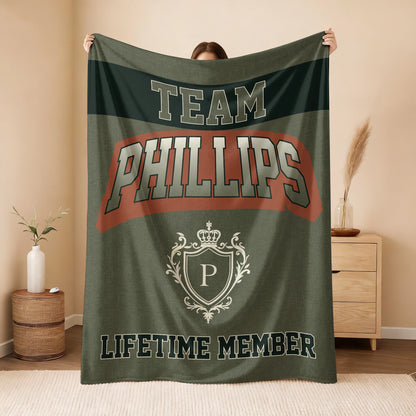 Team Your Name Lifetime Member Sage Green Fleece Blanket PHILLIPS 13K1 BK22