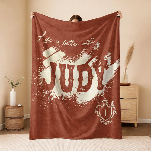 Life Is Better With Your Name Terracotta Cream Fleece Blanket JUDY 13K1 BK30