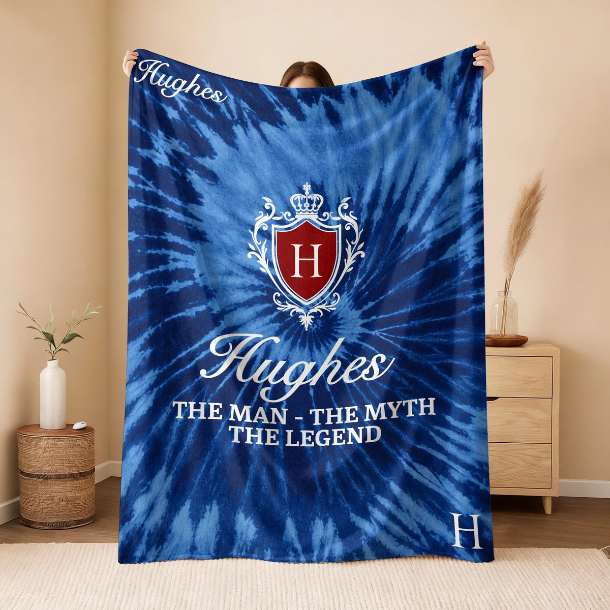 The Man The Myth The Legend Blue Waves Fleece Blanket HUGHES 13K1 BK11