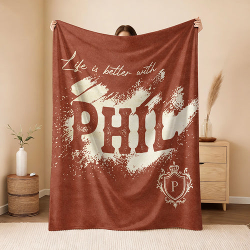 Life Is Better With Your Name Terracotta Cream Fleece Blanket PHIL 13K1 BK30