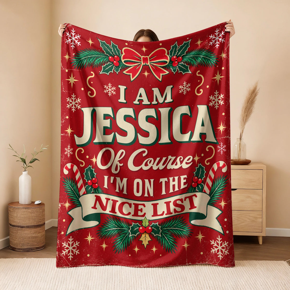 I'm Name Of Course I'm On The Nice List Christmas Fleece Blanket JESSICA 13K1 BK56