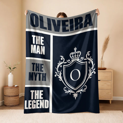 The Man The Myth The Legend Navy Gray & Gold Fleece Blanket  OLIVEIRA 13K1 BK09