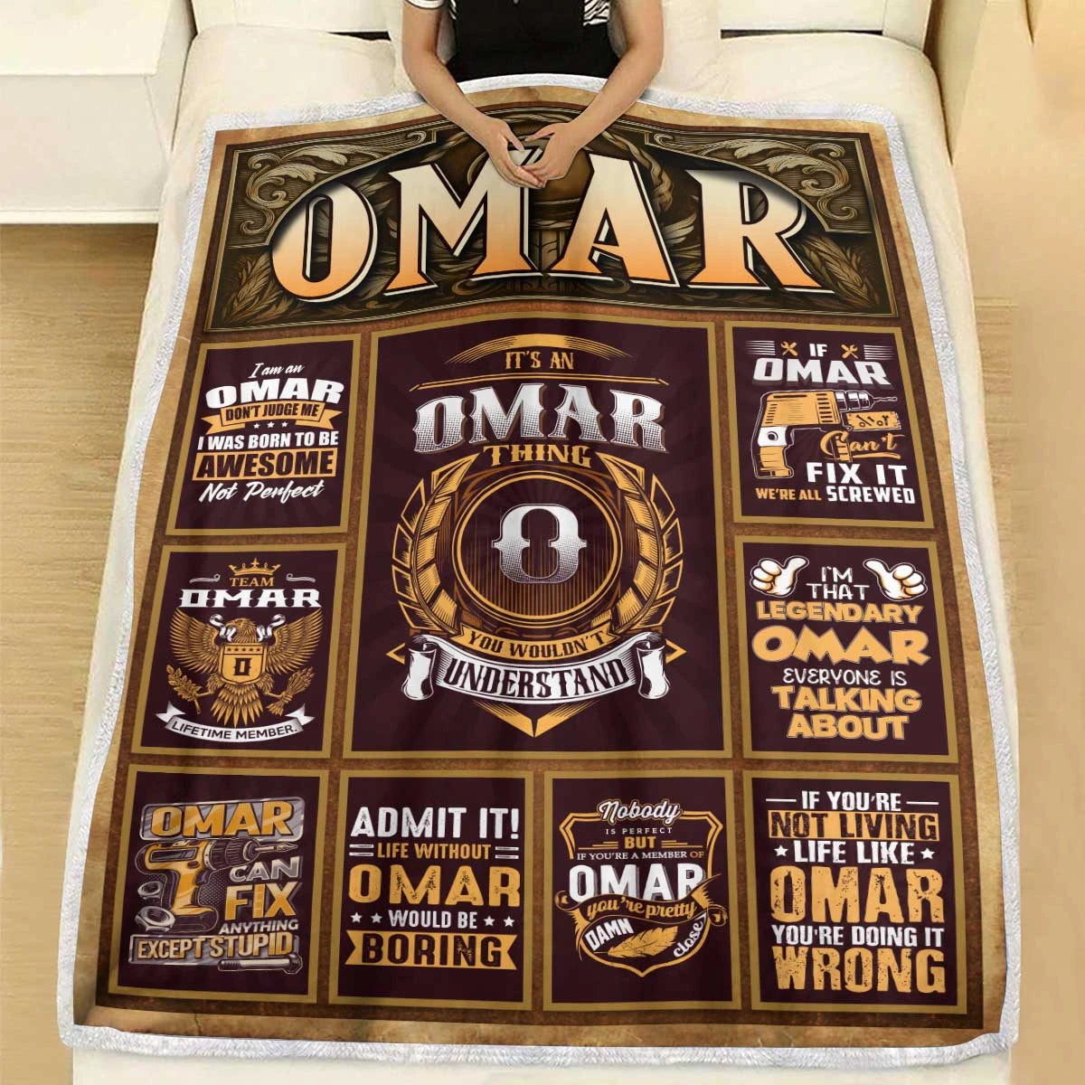 OMAR Personalized Blanket | Custom Name Cozy Throw Gift 13K1-BK4