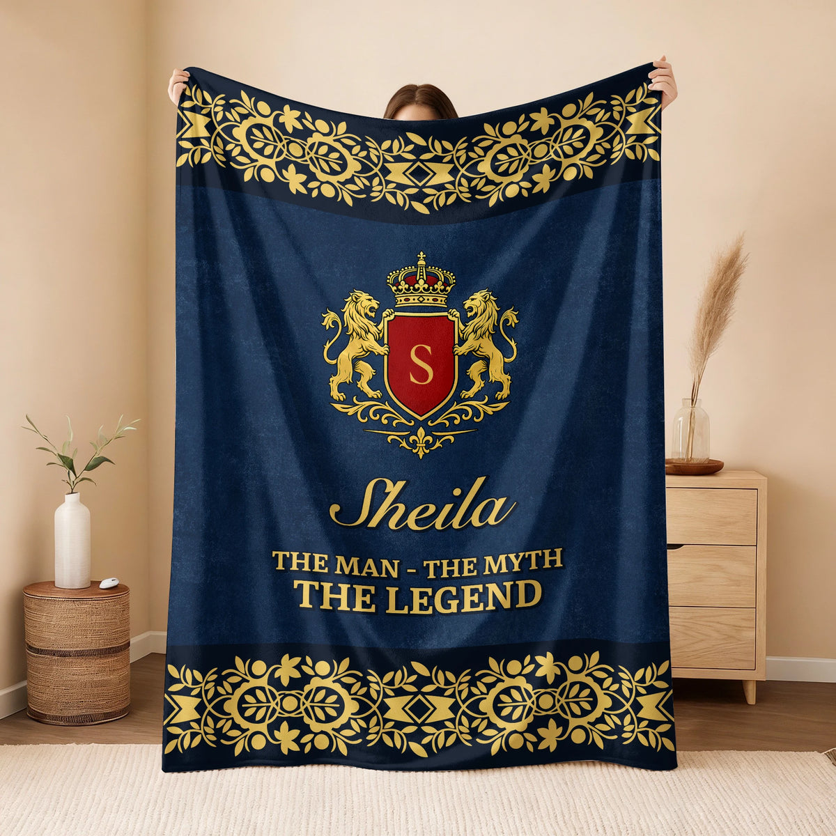 The Man The Myth The Legend Luxury Navy Fleece Blanket SHEILA 13K1 BK35