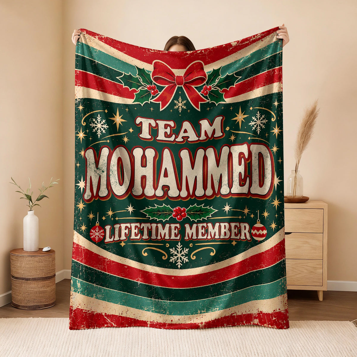 Team Your Name Lifetime Member Christmas Fleece Blanket MOHAMMED 13K1 BK52