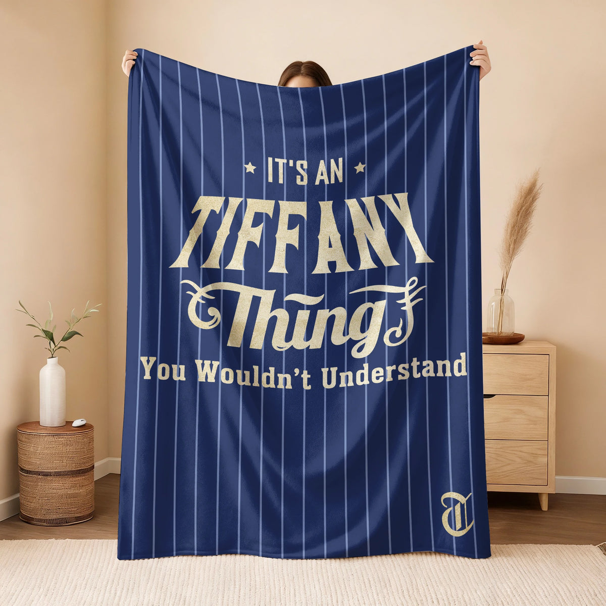 Your Name Thing Striped Blue Fleece Blanket TIFFANY 13K1 BK23