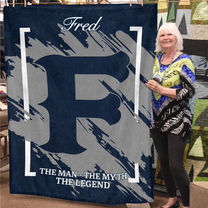 The Man The Myth The Legend Navy Baseball Fleece Blanket FRED 13K1 BK17