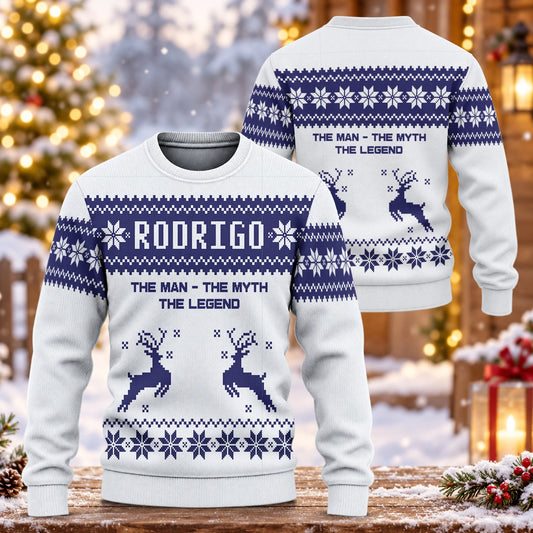 The Man The Myth The Legend Navy White Ugly Sweater RODRIGO 13K1 UG07