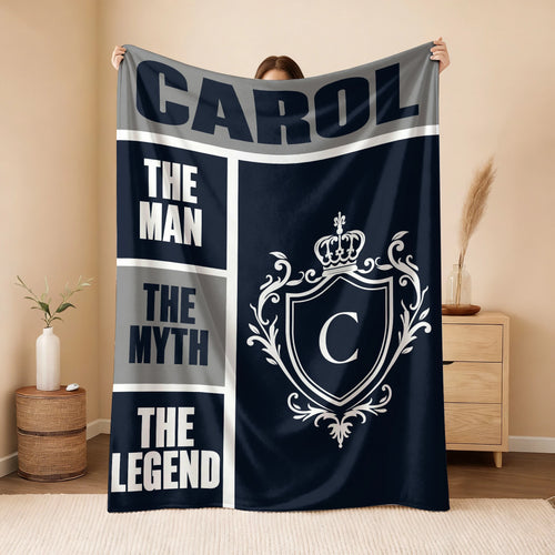 The Man The Myth The Legend Navy Gray & Gold Fleece Blanket  CAROL 13K1 BK09