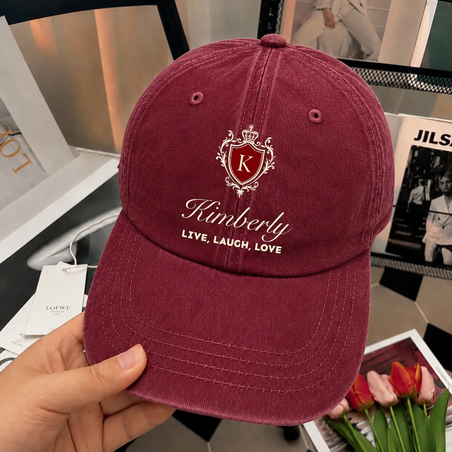 Live Laugh Love Elegant Burgundy Washed Cap KIMBERLY 13K1 C89PF