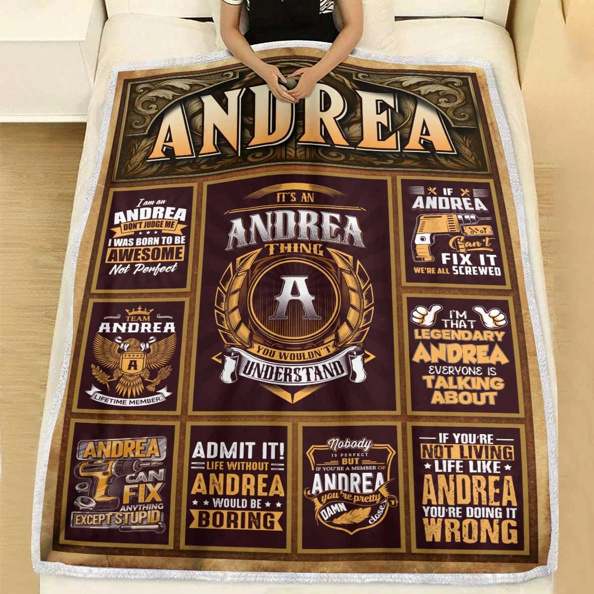 ANDREA Personalized Blanket | Custom Name Cozy Throw Gift 13K1-BK4