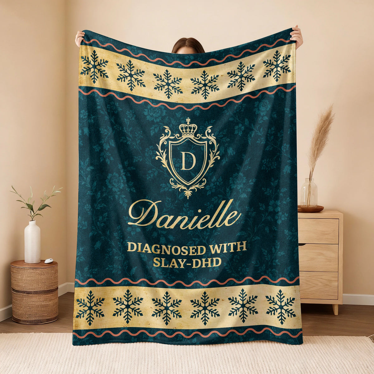 Diagnosed With Slay-DHD Vintage Sage Green Fleece Blanket DANIELLE 13K1 BK38