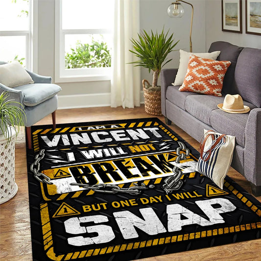 VINCENT Motivational Rug – Black & Yellow Quote Carpet for Living Room 13K1-AR1