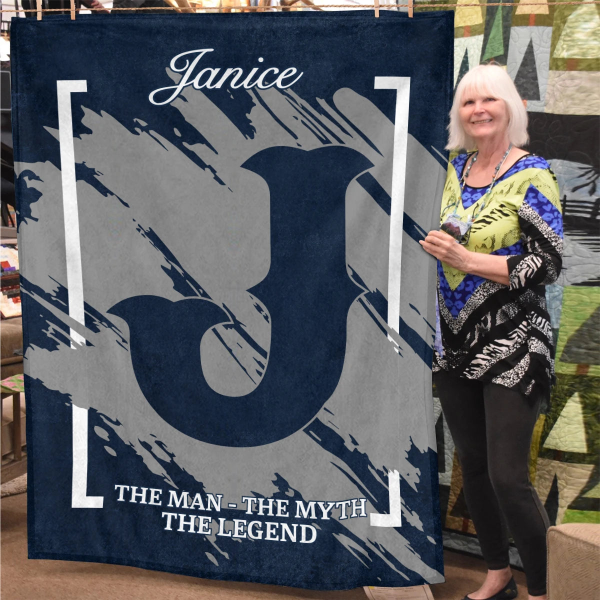 The Man The Myth The Legend Navy Baseball Fleece Blanket JANICE 13K1 BK17