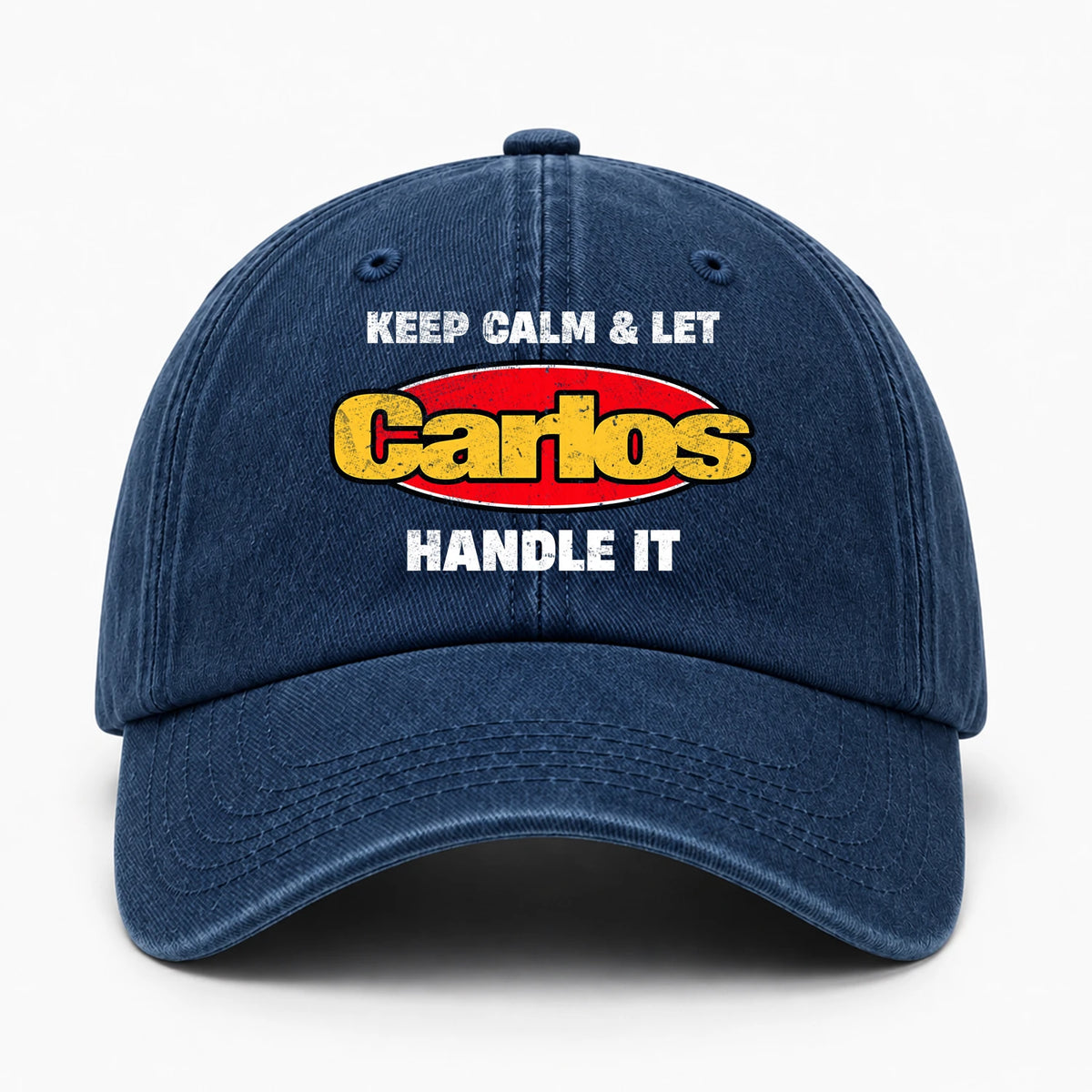 Keep Calm & Let Your Name Handle It Yellow And Red Logo Washed Cap CARLOS 13K1 C172PF