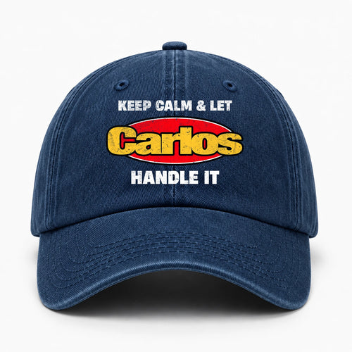 Keep Calm & Let Your Name Handle It Yellow And Red Logo Washed Cap CARLOS 13K1 C172PF