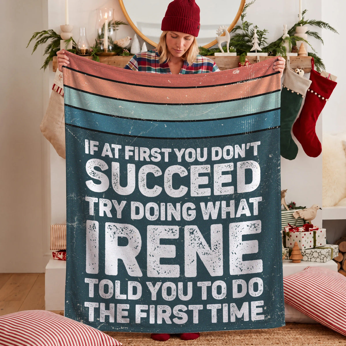 If At First You Don’t Succeed Retro Green Fleece Blanket IRENE 13K1 BK29