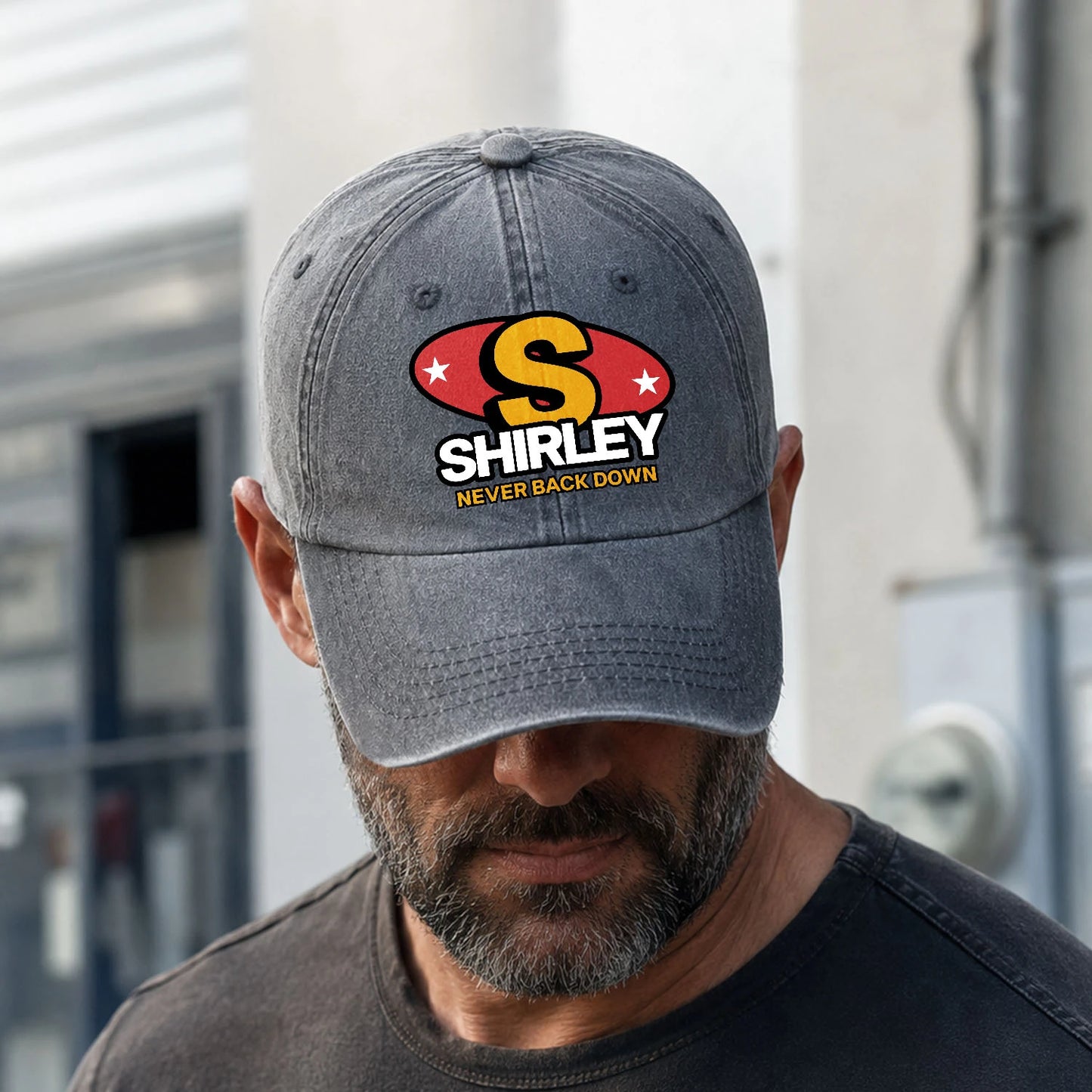Never Back Down With Your Name And Initial Letter Washed Cap SHIRLEY 13K1 C82PF