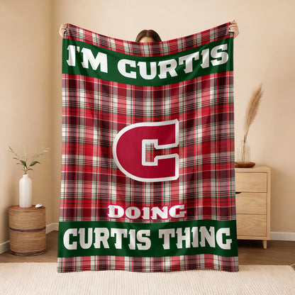 I'm Name Doing Name Things Red Plaid Fleece Blanket CURTIS 13K1 BK49