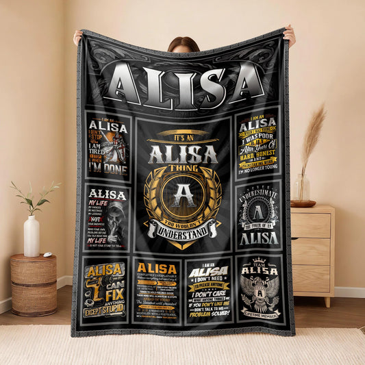 ALISA Personalized Blanket | Custom Name Cozy Throw Gift 13K4-BK2