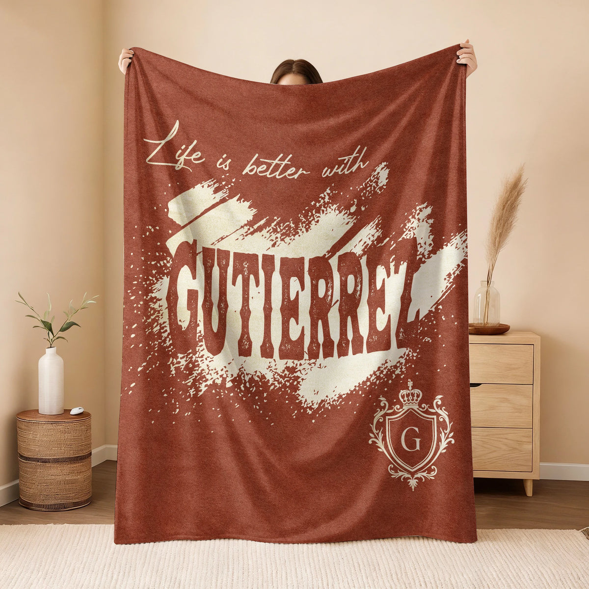Life Is Better With Your Name Terracotta Cream Fleece Blanket GUTIERREZ 13K1 BK30