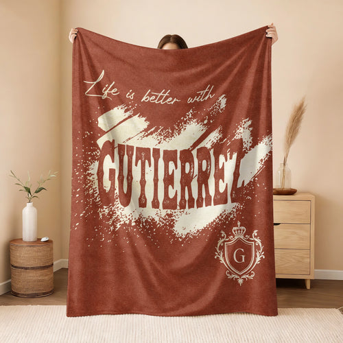 Life Is Better With Your Name Terracotta Cream Fleece Blanket GUTIERREZ 13K1 BK30