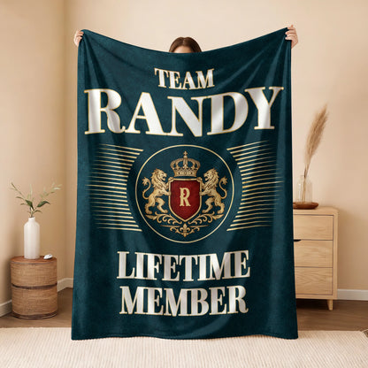 Team Your Name Lifetime Member Sage Green Fleece Blanket RANDY 13K1 BK42