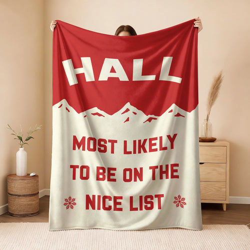 Most Likely on the Nice List Red Vintage Christmas Fleece Blanket HALL 13K1 BK63