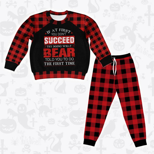 BEAR Buffalo Plaid Pajamas Set Sweater & Pants 13K1-EV2