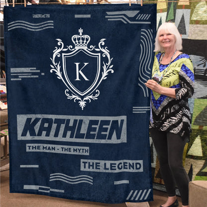 The Man The Myth The Legend Blue & Gray Fleece Blanket  KATHLEEN 13K1 BK08