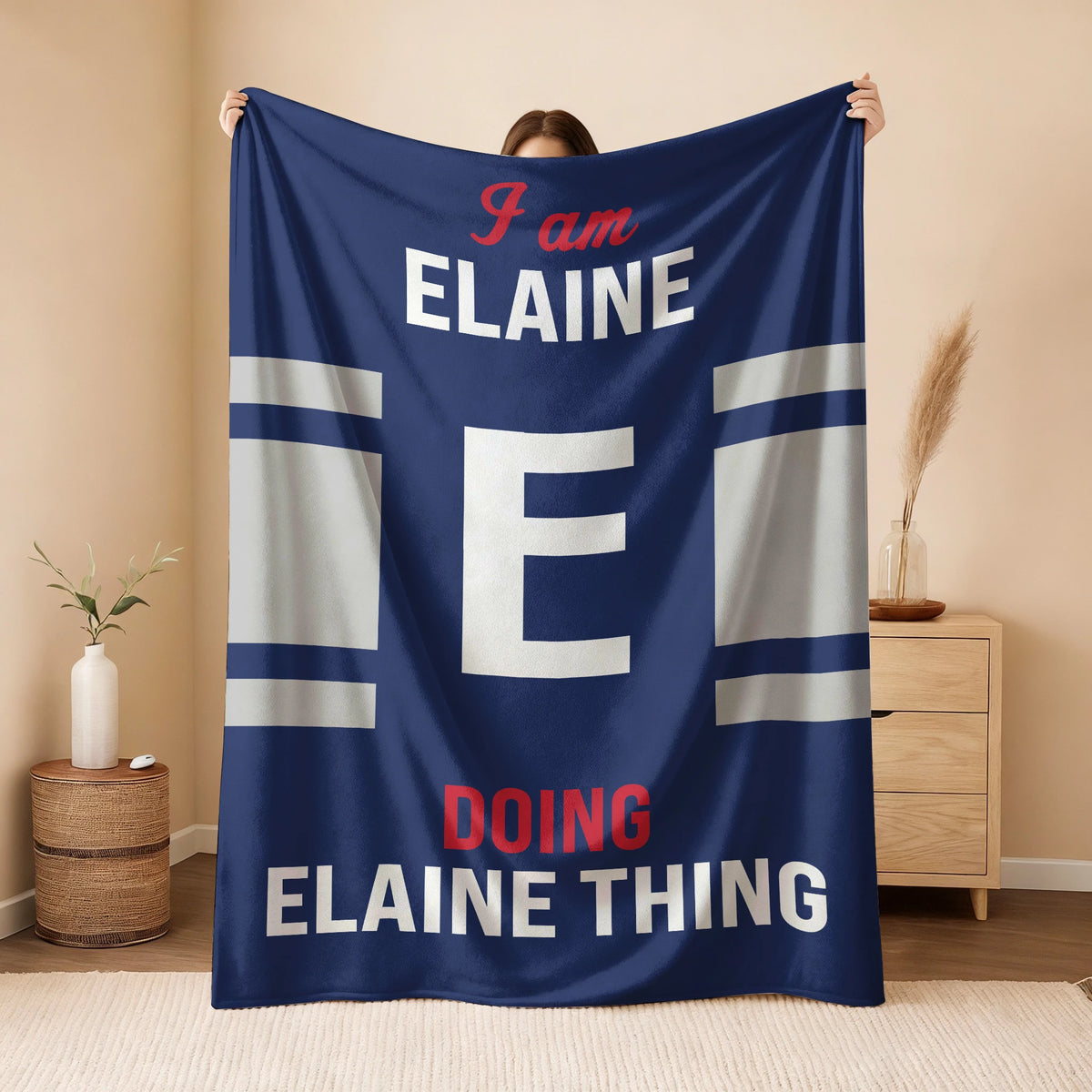 I'm Name Doing Name Things Navy Fleece Blanket ELAINE 13K1 BK51