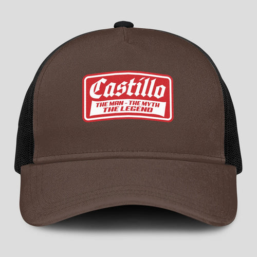 The Man The Myth The Legend Red Logo Brown Mesh Cap CASTILLO 13K1 C203PF