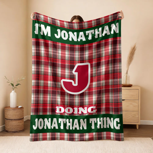 I'm Name Doing Name Things Red Plaid Fleece Blanket JONATHAN 13K1 BK49