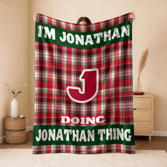 I'm Name Doing Name Things Red Plaid Fleece Blanket JONATHAN 13K1 BK49