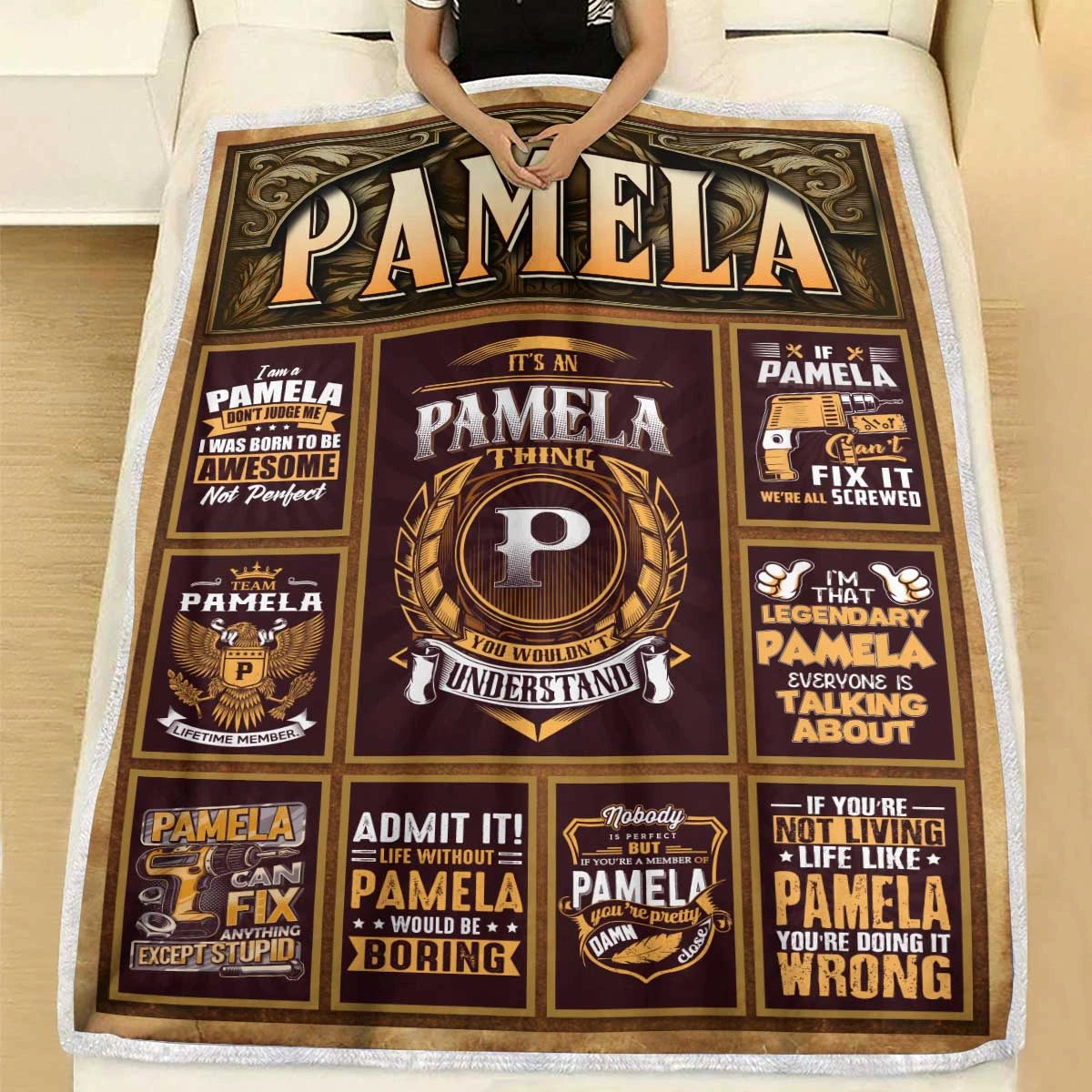 PAMELA Personalized Blanket | Custom Name Cozy Throw Gift 13K1-BK4