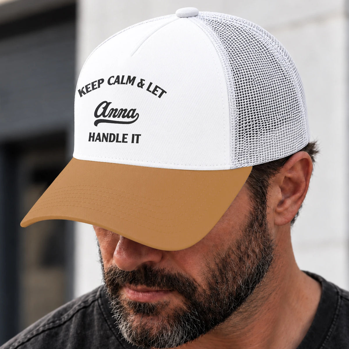 Keep Calm & Let Your Name Handle It Yellow And White Mesh Cap ANNA 13K1 C205PF