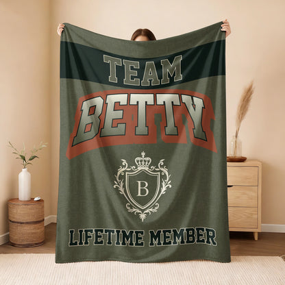 Team Your Name Lifetime Member Sage Green Fleece Blanket BETTY 13K1 BK22