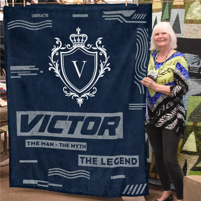 The Man The Myth The Legend Blue & Gray Fleece Blanket  VICTOR 13K1 BK08