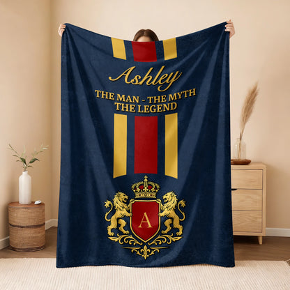 The Man The Myth The Legend Navy Striped Fleece Blanket ASHLEY 13K1 BK16