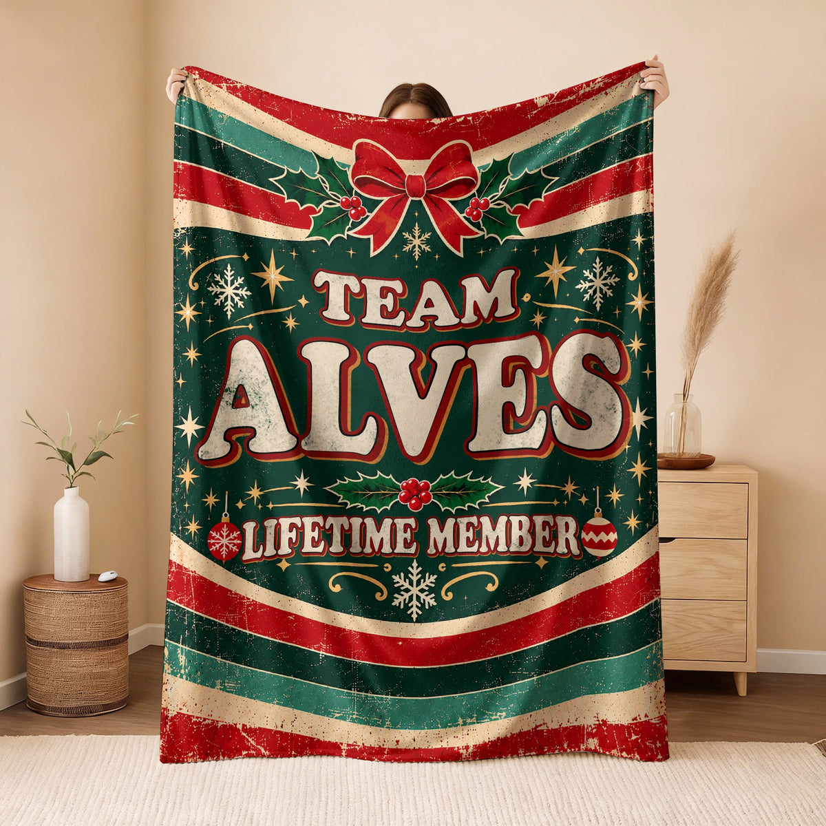 Team Your Name Lifetime Member Christmas Fleece Blanket ALVES 13K1 BK52