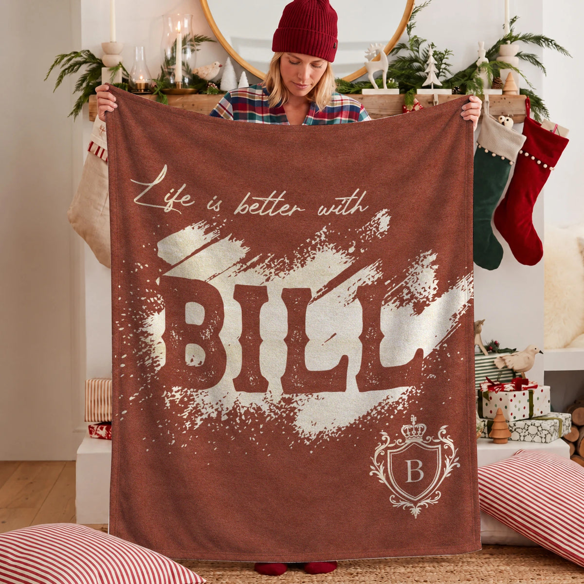Life Is Better With Your Name Terracotta Cream Fleece Blanket BILL 13K1 BK30