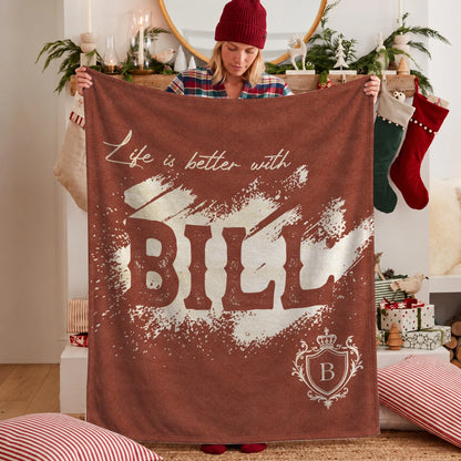 Life Is Better With Your Name Terracotta Cream Fleece Blanket BILL 13K1 BK30